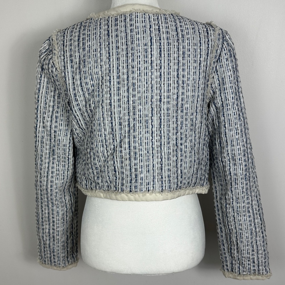 Adam Lippes Tweed Cropped Jacket Womens Size 10 Blue Silk Blend‎ $395 USD Coat - Picture 6 of 16